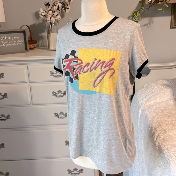 Comfy Car Racing Tee Short Sleeve Shirt Gray Top Womens L - Picture 5 of 6